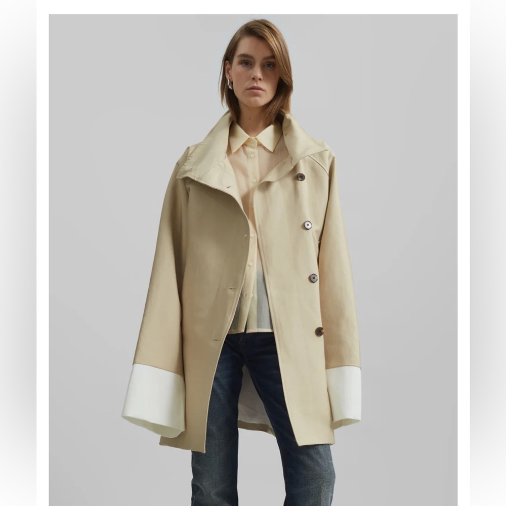 The Frankie Shop Tan Trench Coat with White Cuffs